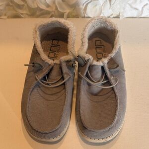 Hey Dude Slip-On Shoes in Gray with Faux-Fur Collar